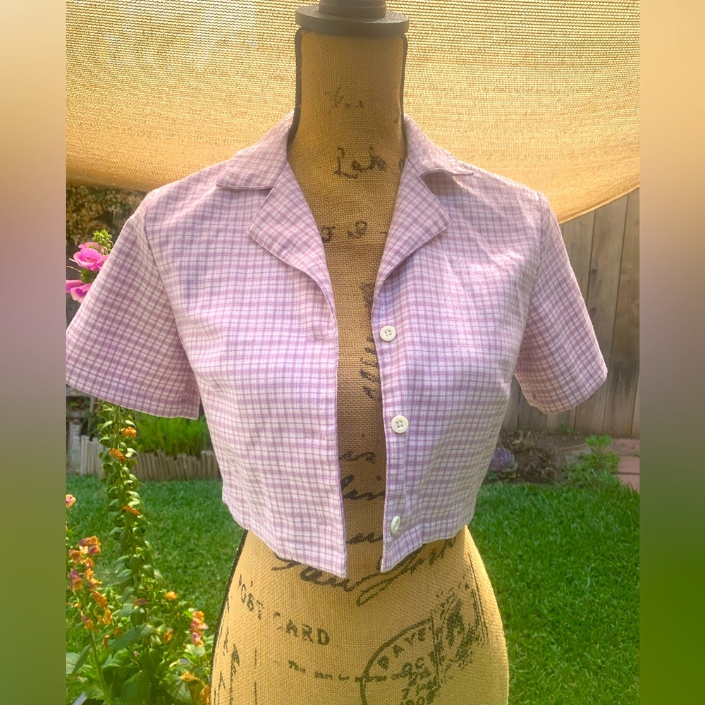 2/$20 Purple Gingham Crop by J Galt